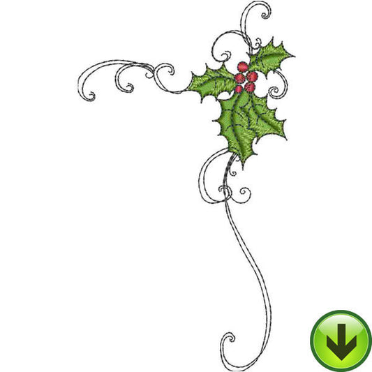 Holly Scroll 2 Embroidery Design | DOWNLOAD