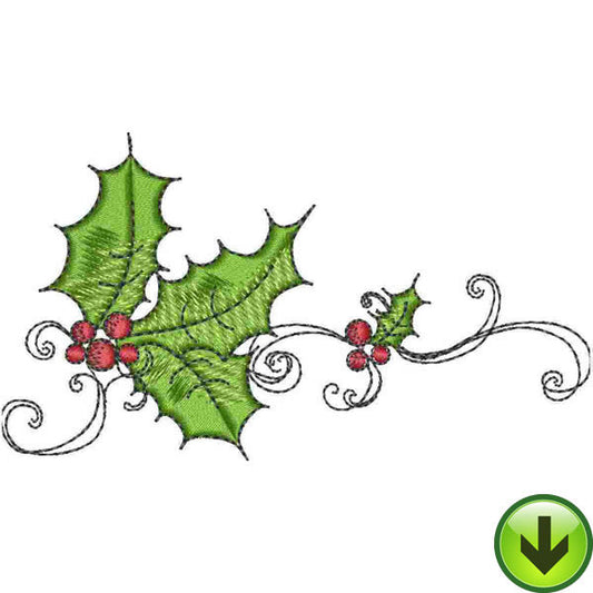 Holly Scroll 3 Embroidery Design | DOWNLOAD