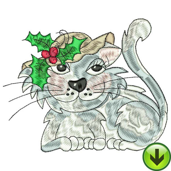 Holly Cat Embroidery Design | DOWNLOAD