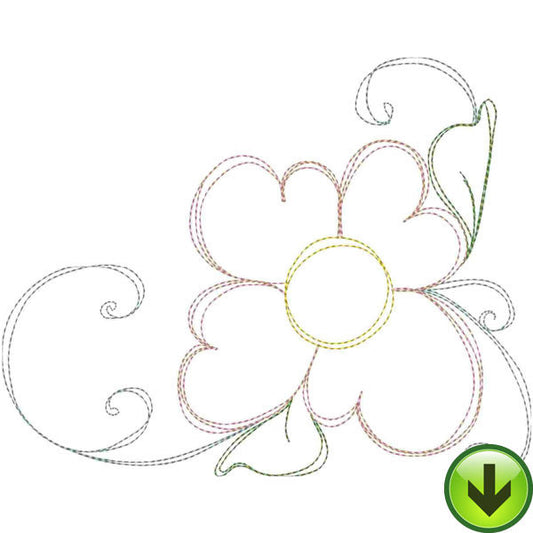 Happy Daisy Flourish B Embroidery Design | DOWNLOAD