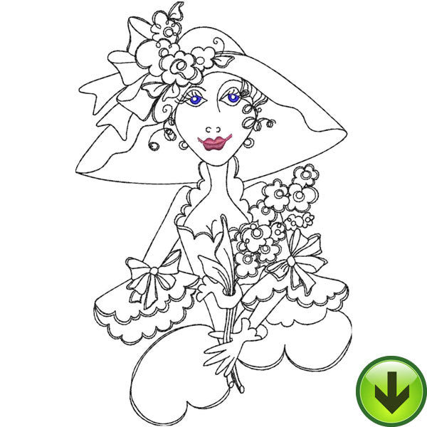 Lady with Flowers Embroidery Design | DOWNLOAD