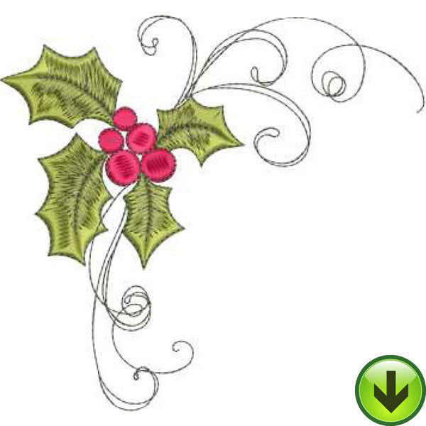 Holly Scroll Embroidery Design | DOWNLOAD