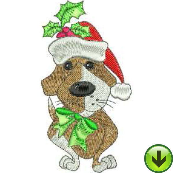 Holly Dog Embroidery Design | DOWNLOAD